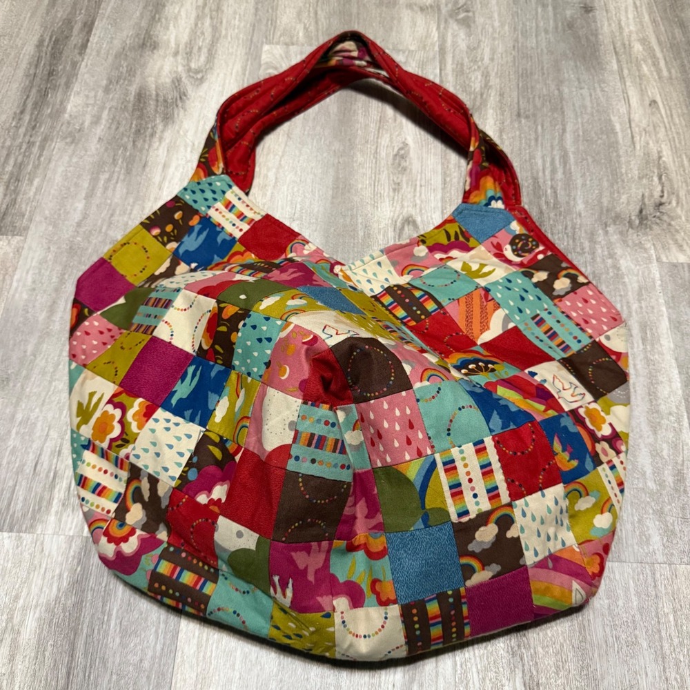 Quilted Patchwork Hobo Shoulder Bag Rainbow Cloud‎ Boho Multicolored